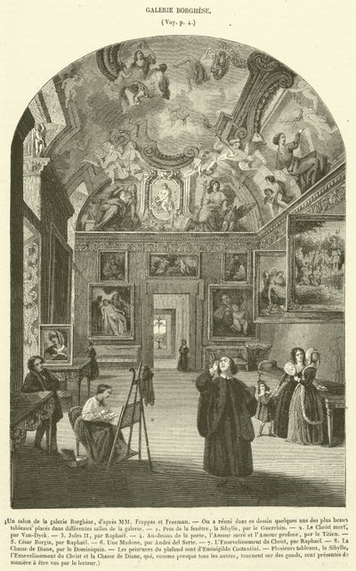 En salong i Borghese Gallery (gravyr) av French School
