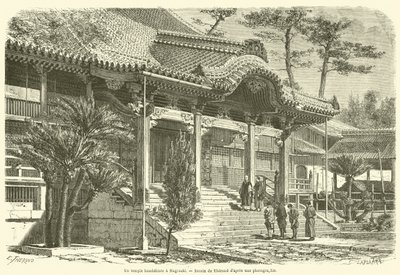 Ett buddhistiskt tempel i Nagasaki (gravyr) av French School