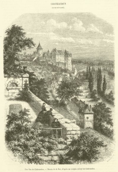 Utsikt över Chateaudun (gravyr) av French School