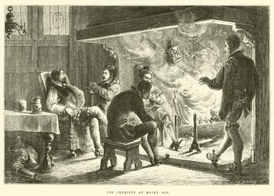 En eldstad under medeltiden (gravyr) av French School