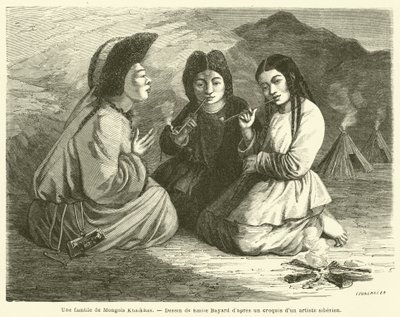 En familj av Khalkha-mongoler (gravyr) av French School