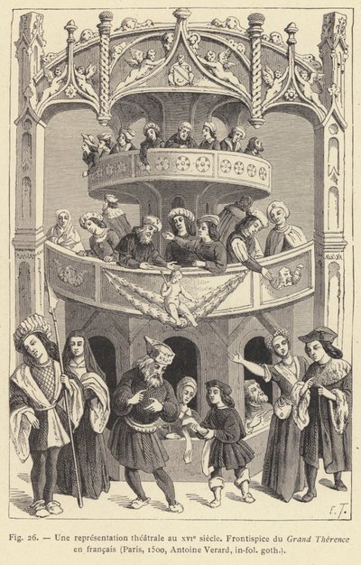 En teaterföreställning på 1500-talet (gravyr) av French School