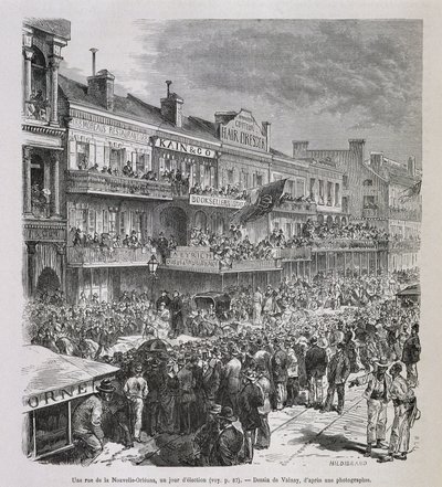 En gata i New Orleans på valdagen 1875 - i "" Le Tour du Monde", 2:a sem. 1876 av French School