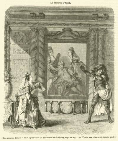 En scen ur Zemire och Azor, operabalett av Marmontel och Gretry, framförd 1771 (gravyr) av French School