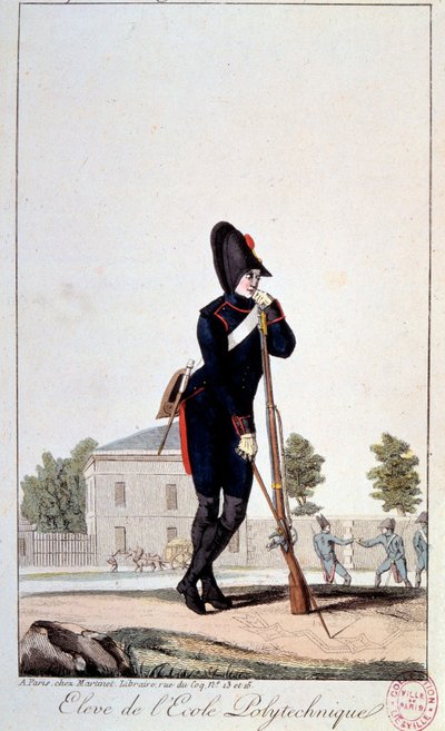 Uniform: elev vid Yrkeshögskolan på 1800-talet. Tryck från 1800-talet. Paris, Musée Carnavalet av French School