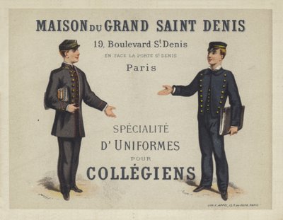 Uniformer för franska kollegier, annons för Maison du Grand Saint Dennis av French School
