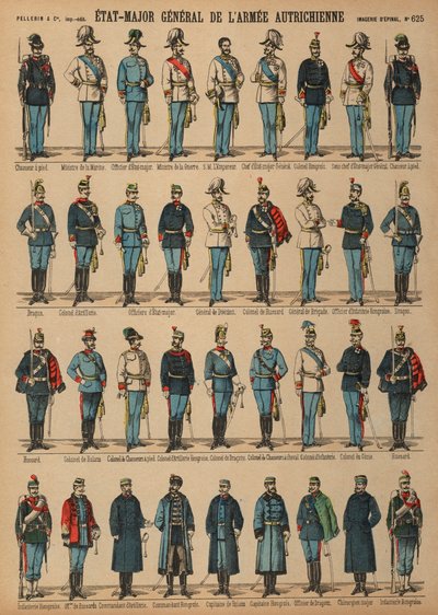 Uniformer för den österrikisk-ungerska armén (färgad gravyr) av French School