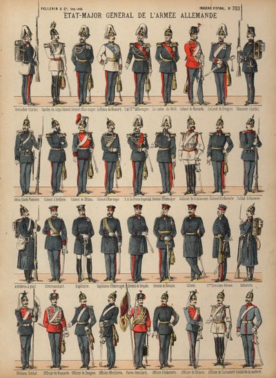 Tyska arméns uniformer (färgad gravyr) av French School