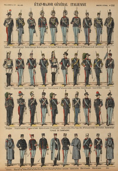 Uniformer från den italienska armén (färgad gravyr) av French School