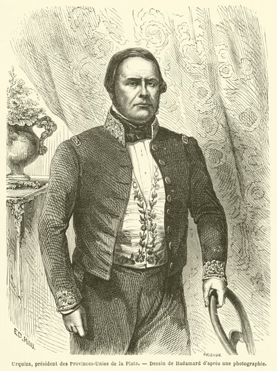 Urquiza, president för provinserna-Unies of La Plata (gravyr) av French School