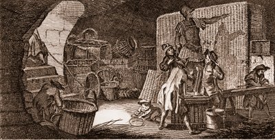 Vannier - verktyg - basketmakare - "" The Great Encyclopedia, eller Dictionnaire Raisonne des Sciences, des Arts et des Metiers" (Encyclopedia or Dictionary of the Sciences, Arts and Professions) av Denis Diderot (1713-1784) och Jean d