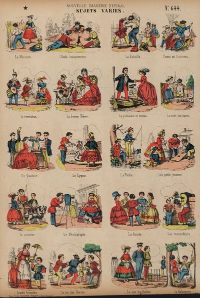 Olika ämnen (färgad gravyr) av French School