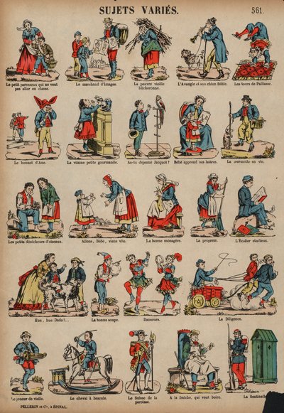 Olika ämnen (färgad gravyr) av French School