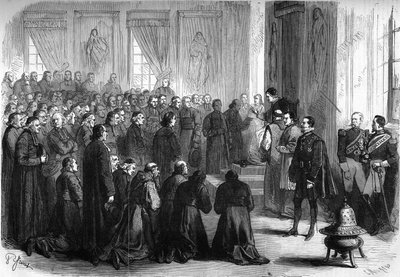 Vatikankonciliet I (1869-1870): Påven Pius IX (1792-1878) tog emot i allmän audiens den franska kyrkligheten som följde eveques av French School