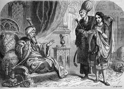 Venitian Baffa, favorit hos Mourad III (1574-1595) eller den osmanska sultanen Amurat III. Gravyr i "Prostitutionens och utsvävningens historia bland alla världens folk från antiken till våra dagar" av Dr Th. -F. Debray. 1879. av French School