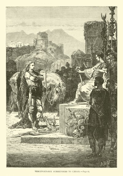 Vercingetorix kapitulerar till Caesar av French School