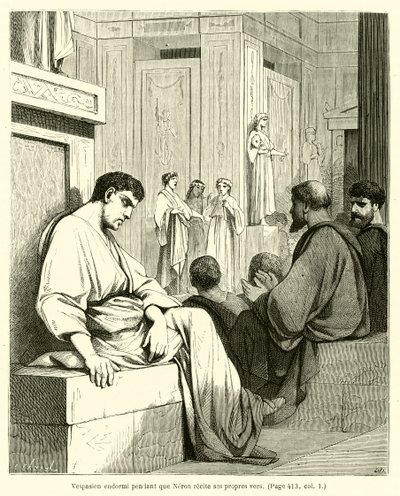 Vespasianus sover medan Nero reciterar sina egna verser (gravyr) av French School