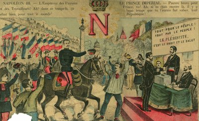 Victor Napoleon (1862-1926) i spetsen för bonapartisternas anhängare, den sista arvtagaren till Napoleon I var tvungen att gå i exil efter en lag som antogs av tredje republiken 1886. Gravyr, i "" Le Figaro, supplement"", på 30/03/1889, Paris. av French School