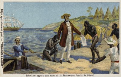 Victor Schoelcher förmedlar nyheter om sin frihet till slavarna på Martinique, c1848 av French School