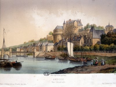 Vy över Amboise - litografi av French School