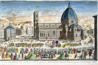 Utsikt över Florens katedral och den stora processionen av värden av French School