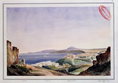 Utsikt över Oran från Gamla Kasbah, ca 1830 (wc på papper) av French School