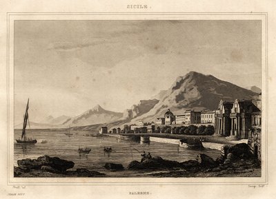 Vy över Palermo, Sicilien, gravyr av Storelli, i "" Pittoreska Italien", Amable Coste-redaktör av French School