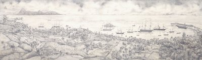 Utsikt över Papeete, Tahiti, med utsikt över hamnen mot Moorea, mitten av 1800-talet av French School