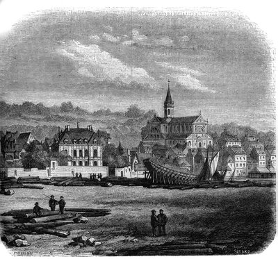 Utsikt över Trouville sur Mer (Trouville-sur-Mer) med den nya kyrkan. Calvados (14). av French School