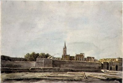 Utsikt över en stadsbild i södra Frankrike, ca 1800 (akvarell på papper) av French School