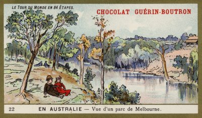 Utsikt över en park i Melbourne, Australien (chromolitho) av French School