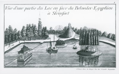 Utsikt över en del av sjön framför den egyptiska Belvedere vid Steinfort, från 