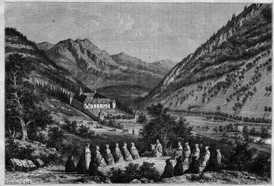 Utsikt över klostret Tamie i Savoy (cisterciensersamfundet). av French School