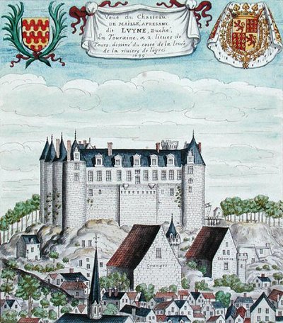 Utsikt över Chateau de Maille i Touraine av French School