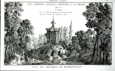 Utsikt över kiosken vid Rembouillet, från Jardins Anglo-Chinois a la mode av George Louis le Rouge, publicerad 1775-78 av French School