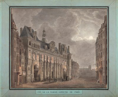 Utsikt över Maison Commune i Paris, mellan 1790-95 (wc på papper) av French School