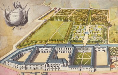 Utsikt över Prytanee Imperial, tidigare Jesuit College i La Fleche, ca 1810 (wc) av French School