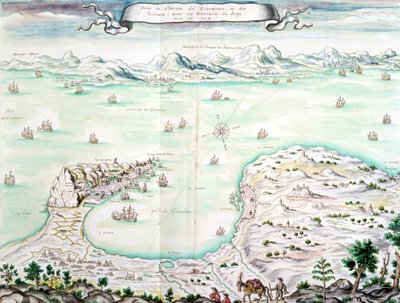 Utsikt över belägringen av Gibraltar 1704 (wc på papper) av French School