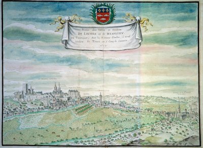 Utsikt över slottet Loches Utsikt över Beaulieu les Loches i Indre och Loire. Akvarell av den franska skolan. 1699 Paris, B.N. av French School