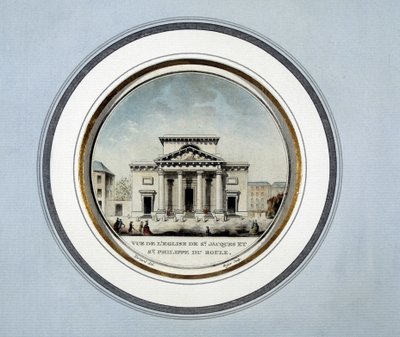 Utsikt över kyrkan Saint Jacques och Saint Philippe du Roule - litografi av French School
