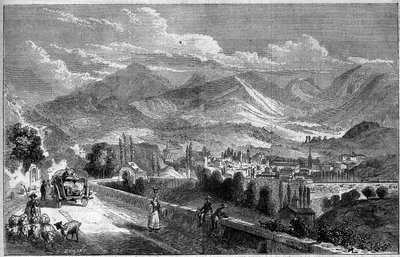 Utsikt över staden Chambery, tagen från vägen till Aix. Savoie (73) av French School