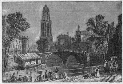 Utsikt över staden Utrecht i Holland, sent 1800-tal. Gravyr i "La gazette du dimanche"" av den 5 december 1895. av French School