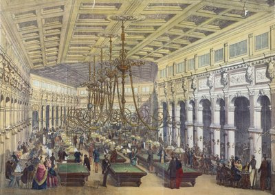 Vy över interiören av Grand Cafe Parisien, Paris, graverad av Thibault, 1855 av French School