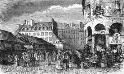 Utsikt över rotundan i den antika tempelmarschen (gravyr) av French School