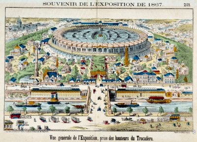 Vy över världsutställningen från Trocadero i Paris. Gravyr från 1867. Paris, karnevalsmuseum av French School