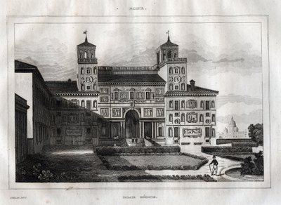 Villa Medici Rom - Villa Medicis - Gravyr från "" Pittoreska Italien"" - Historisk och beskrivande målning av Italien" av M. de Norvins, Ch. Nodier 1834-1836. av French School