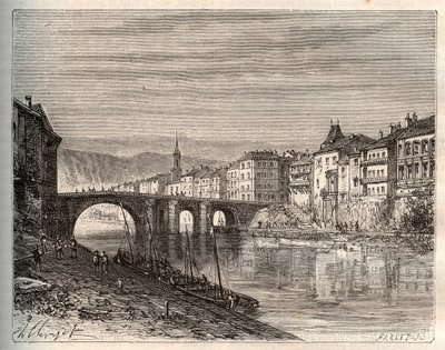 Villeneuve-sur-Lot (Villeneuve sur Lot) - departementet Lot-et-Garonne - gravyr i "La France illustree: geografi, historia, statistisk administration" av V.-A. Malt-brunt. 1884 av French School