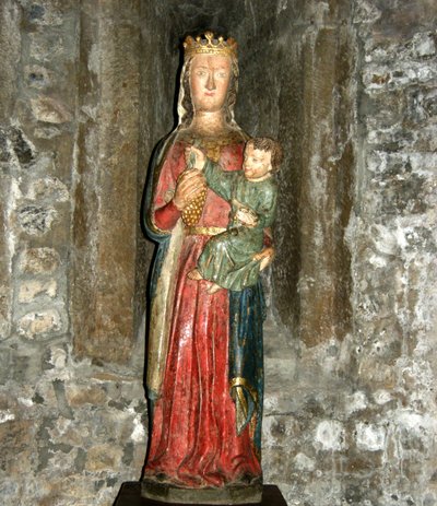 Virgin and Child håller druvor, tidigt 1400-tal (trä) av French School