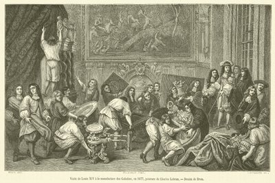 Ludvig XIV:s besök i Manufacture des Gobelins, 1677 (gravyr) av French School