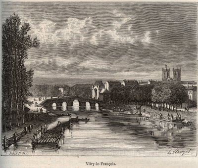 Vitry-le-Francois (Vitry le Francois) avdelning i Marne - gravyr i "La France illustree: geografi, historia, statistisk administration" av V.A. Malt-brunt. 1884 av French School